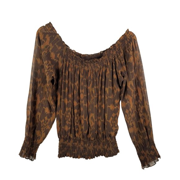 Lauren Ralph Lauren Tops - Lauren Ralph Lauren smocked off shoulder silk blend leopard blouse sz 8P